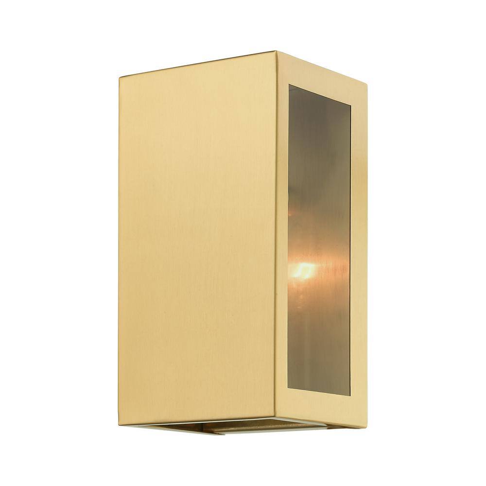 Satin Gold Stainless Steel 1-Light Outdoor Sconce with Clear Glass