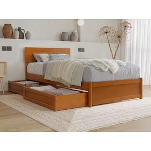 Wesley Light Toffee Natural Bronze Solid Wood Frame Twin XL Platform Bed with Panel Footboard and Storage Drawers