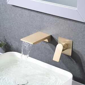 SARA Single-Handle Water Fall 2-Holes Bathroom Faucet with Multiple-Layer Plated and Rust Resistance in Brushed Gold