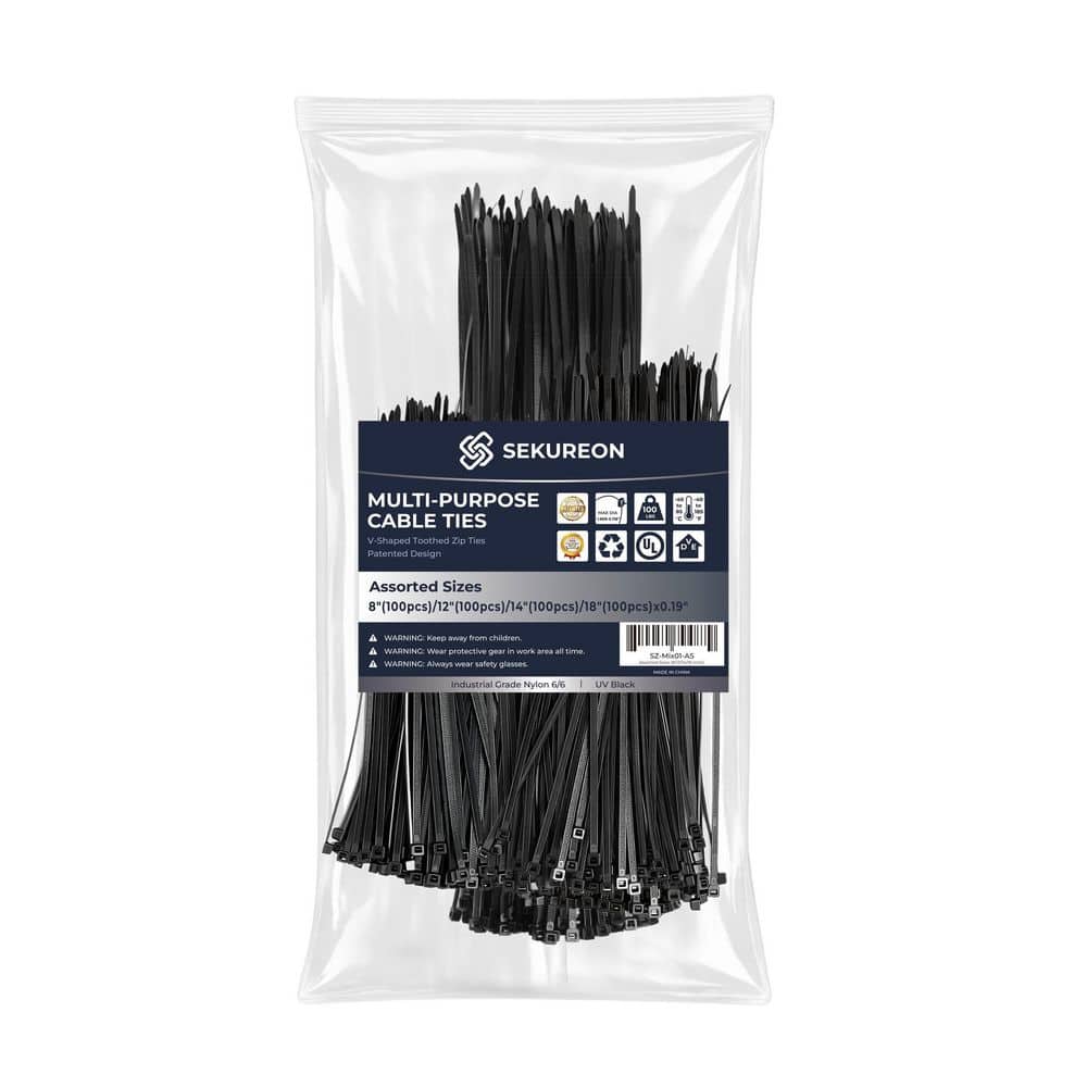 SEKUREON Assorted Size Zip Ties Double Sided Toothed 100 lbs