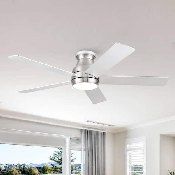 52 in. Modern Brushed Nickel 5 Plywood Blades Downrod Standard Ceiling Fan with LED Light and Remote Included