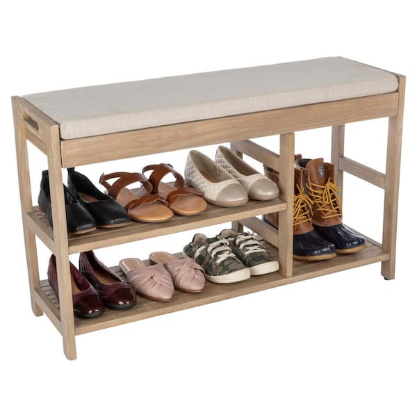 Shoe Storage Bench with Cushioned Seat, Brown