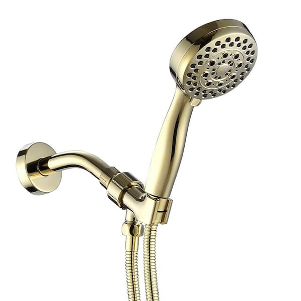 Inner Decor Cain 5-Spray Patterns 3.5 in. Wall Mount Round Handheld Shower Head in Polished Gold