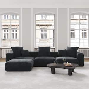 142 in. Square Arm Oversized 4-Piece L-shaped Corduroy Rearrangeable Couch Modular Sectional Sofa in Black