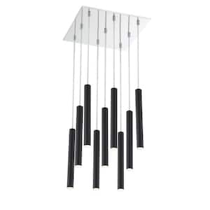Forest 5-Watt 9-Light Integrated LED Chrome Shaded Chandelier with Matte Black Steel Shade