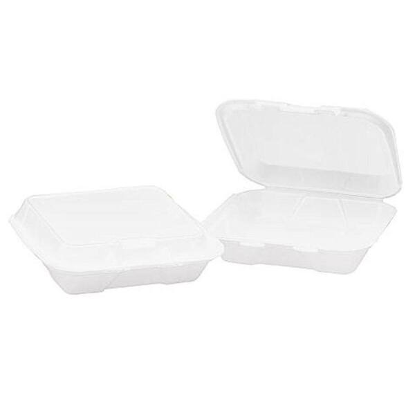 Genpak Foam Hinged Carryout Containers, 9-1/4 x 9-1/4 x 3 , 1-Compartment, White (200 Count)