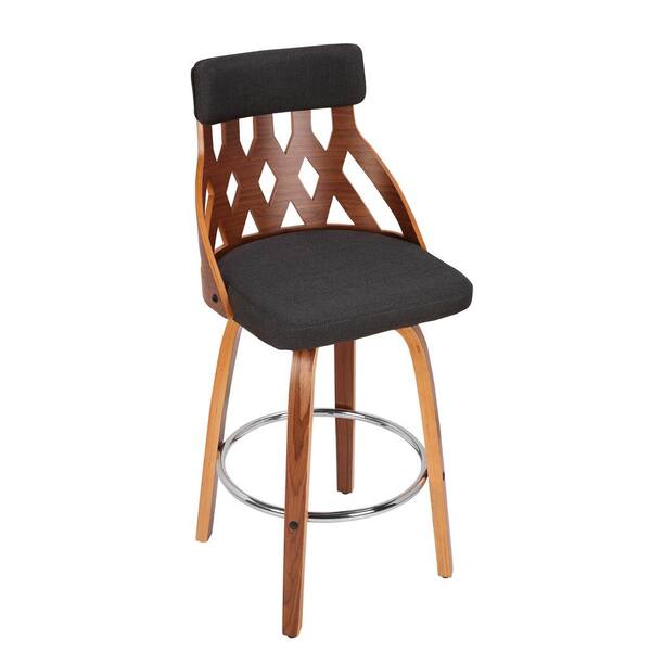 Lumisource York 26 in. Walnut and Charcoal Swivel Counter Stool