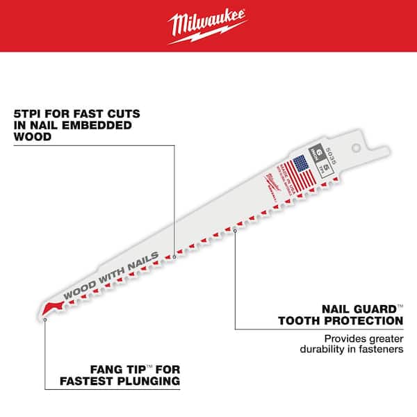 Milwaukee SAWZALL Nail-Embedded Wood and Metal Cutting Bi-Metal