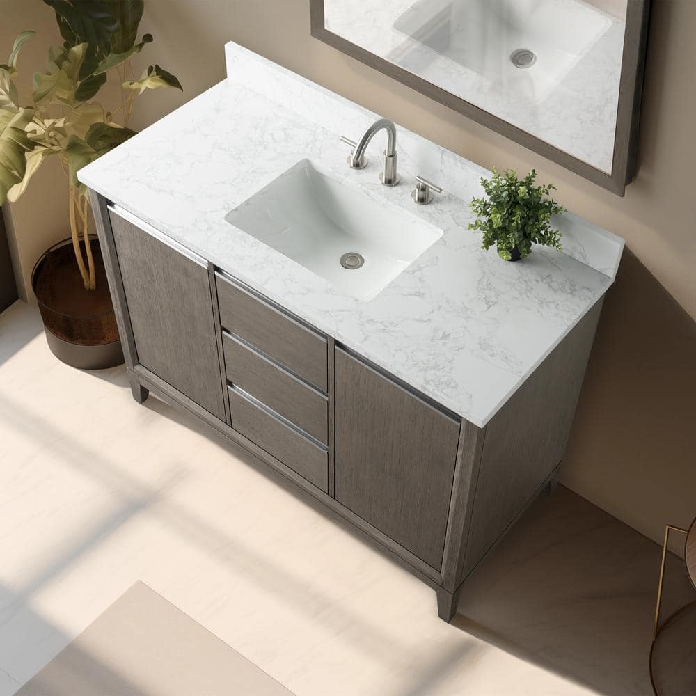 Driftwood Gray 48" Single Sink Bathroom Vanity with Engineered Marble Top