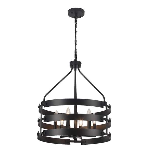 ZJVAIVE 6-Light Black Rustic Hanging Linear Candlestick Island Chandelier Lighting for Kitchen Dining Room