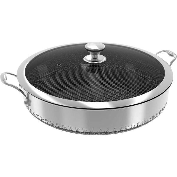 7 qt. Stainless Steel Saute Pan Nonstick Hexagonal Surface with Lid, Tri-Ply Construction, Dishwasher Oven Safe
