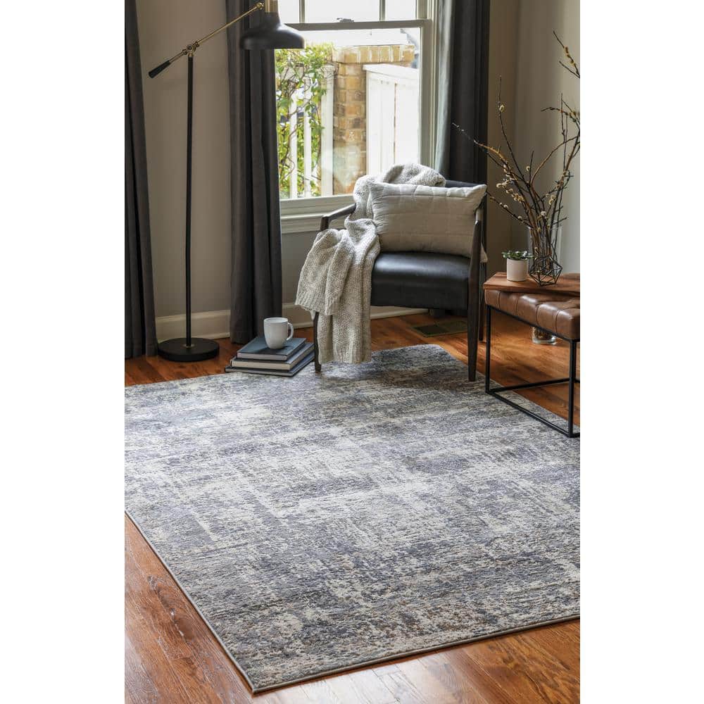 Modern Gray High Pile Rectangular Area Rug