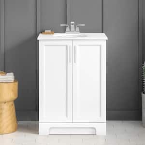 Travis 24 in. W x 19 in D x 34.5 in H Single Sink Bath Vanity in White with White Engineered Stone Top