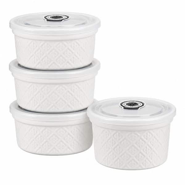 16 oz. Creme Brulee Ramekins with lid, Mini Porcelain Ramekins Set, Small Ceramic Baking Dish, White (Set of 4)