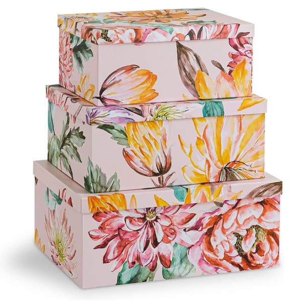 Unbranded Multi-Colored 16.5 in. x 11.5 in. Cardboard Decorative Boxes with Lids Set of 3