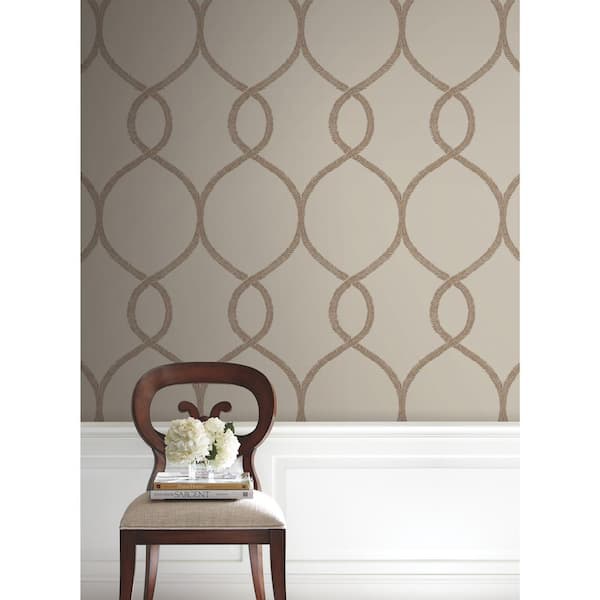 Ronald Redding Brown Laurel Leaf Ogee Paper Unpasted Matte Wallpaper (27 in. x 27 ft.)