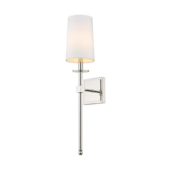 Unbranded 1-Light Polished Nickel Wall Sconce with White Fabric Shade