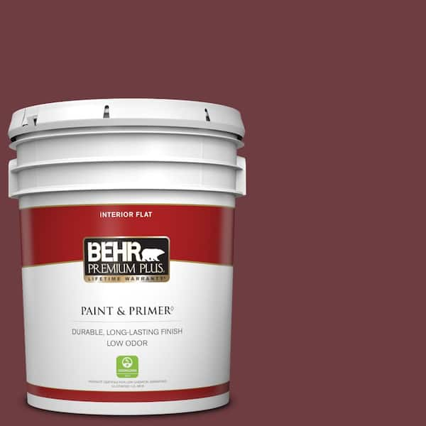 BEHR PREMIUM PLUS 5 gal. #BXC-90 Wild Cranberry Flat Low Odor Interior Paint & Primer