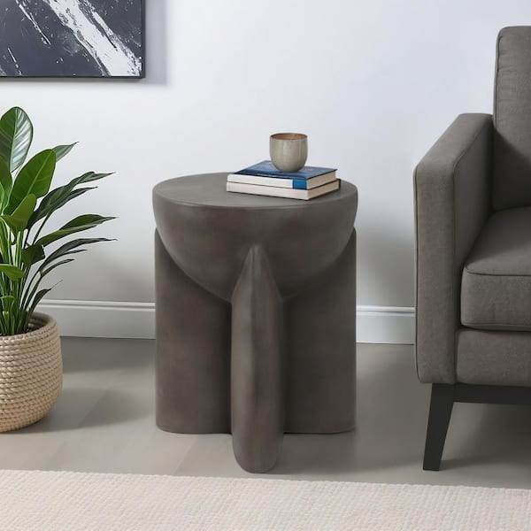 Liv & Skye 14 in. Gray Round Cement Contemporary End Table