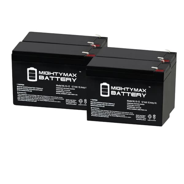 MIGHTY MAX BATTERY ML15-12 12V 15AH F2 BATTERY REPLACEMENT FOR ToPin TP12-12 - 4 Pack