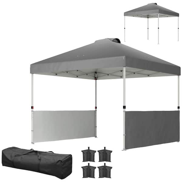 Outsunny 10 ft. x 10 ft. Dark Gray Pop Up Canopy Tent with 2 Half Sidewalls, Tents for Parties, Height Adjustable