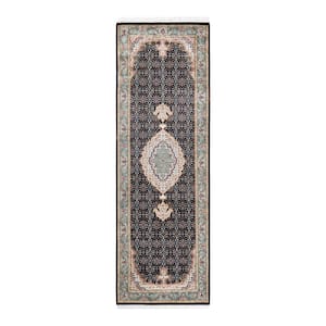 One-of-a-Kind Traditional Black 2 ft. x 8 ft. Hand Knotted Oriental Area Rug