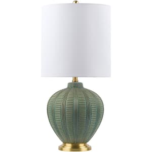 Kangal 26 in. Green Indoor Table Lamp with White Cylinder Shaped Shade
