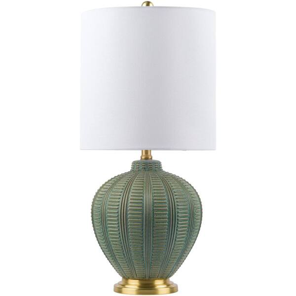 Livabliss Kangal 26 in. Green Indoor Table Lamp with White Cylinder Shaped Shade