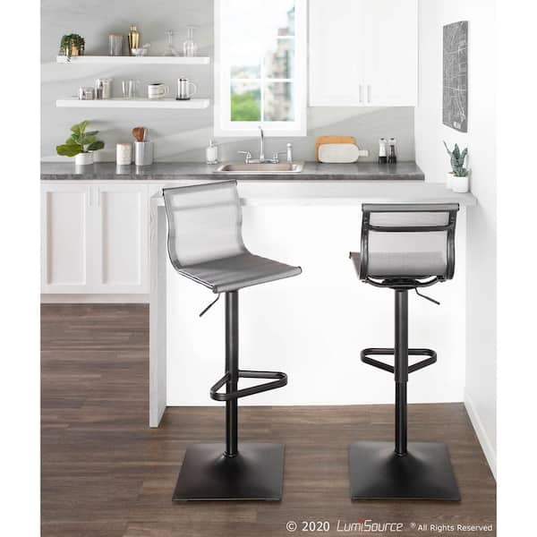 Mirage Adjustable Bar Stool in Silver Mesh Fabric and Black Metal