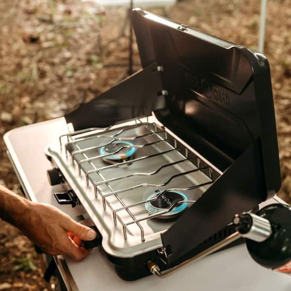 Réchaud Et Chauffage 2-en-1 Camping Au Butane - ZMC 1,7kW Céramique + 8 Cartouches, Pliable, Noir