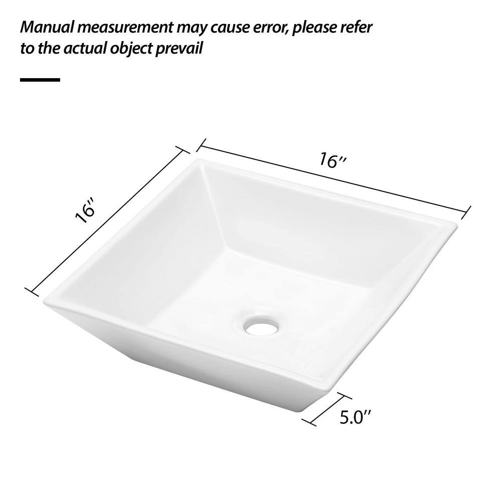 16'' White Ceramic Square Bathroom Vessel Sink