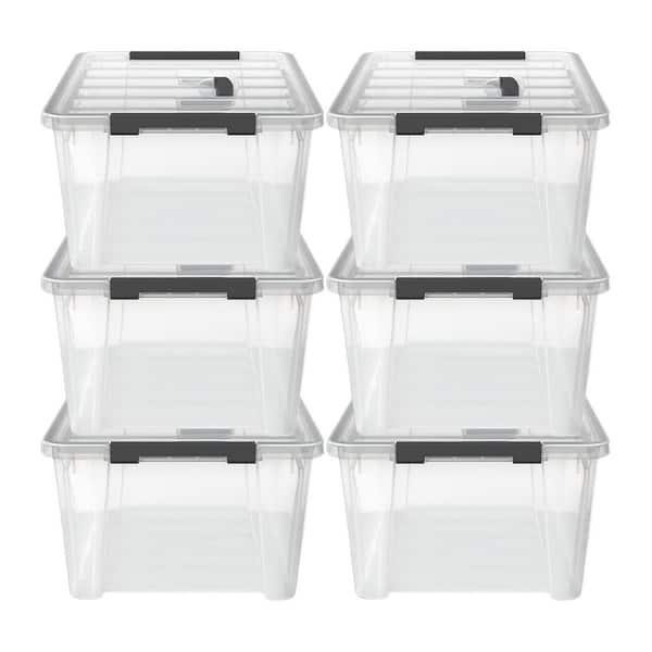 Clear 11 in. x 7.7 in. Plastic Storage Bin with Handle and Lids, Set of 6