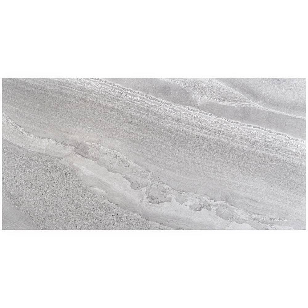 Gray 24x48 Polished Porcelain Marble Look Tile