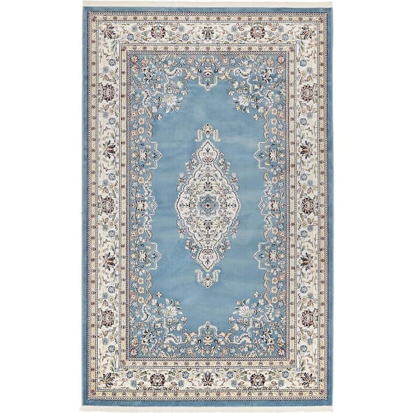 Narenj Collection Area Rug - Windsor (5 ft. 3 in. x 8 ft. Rectangle Blue/Burgundy)