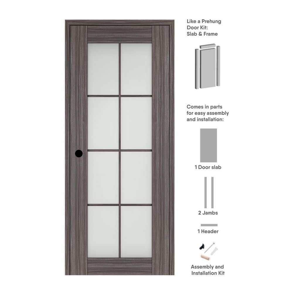 Paola 8 Lite 18 in. x 80 in. Right-hand Frosted Glass Gray Oak Composite Solid Core Wood Single Prehung Interior Door price history on PriceWatchPro