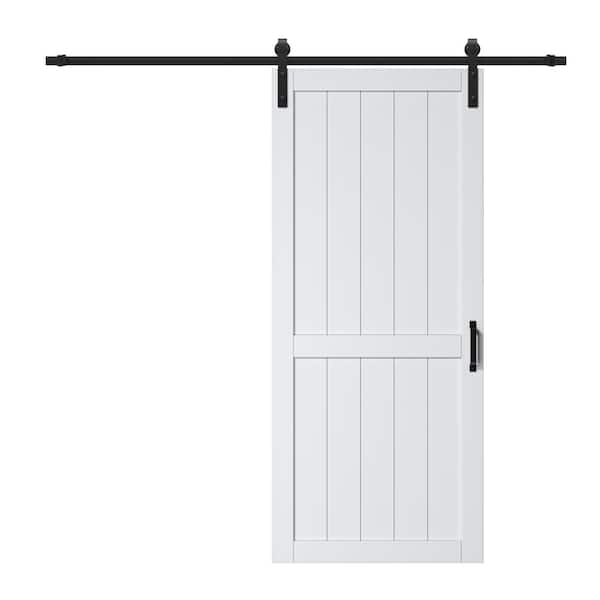 36 in. x 84 in. White Paneled H Style White Primed MDF Sliding Barn Door with Hardware Kit and Soft Close