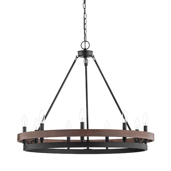Hampton Bay Stillwood 32 in. W 9-Light Matte Black Chandelier