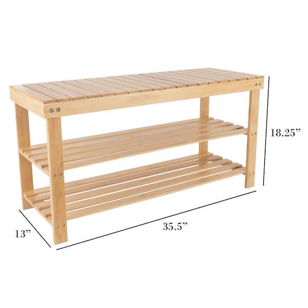Lavish Home 3-Tier Bamboo Shoe and Boot Rack Bench