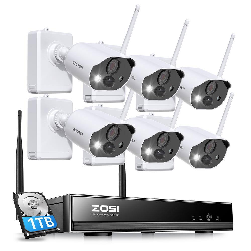 ZOSI 8Channel 3MP 2K 1TB Security Camera System with 6 Wireless