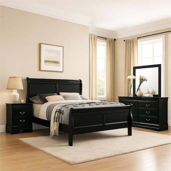Ryla 4-Piece Black and Silver Wood Queen Bedroom Set