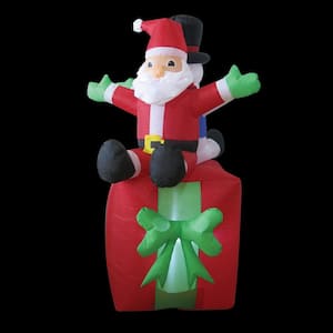 2.4 ft. W x 4 ft. H Gift Box with Santa And Snowman Rotating on Top Inflatable Airblown