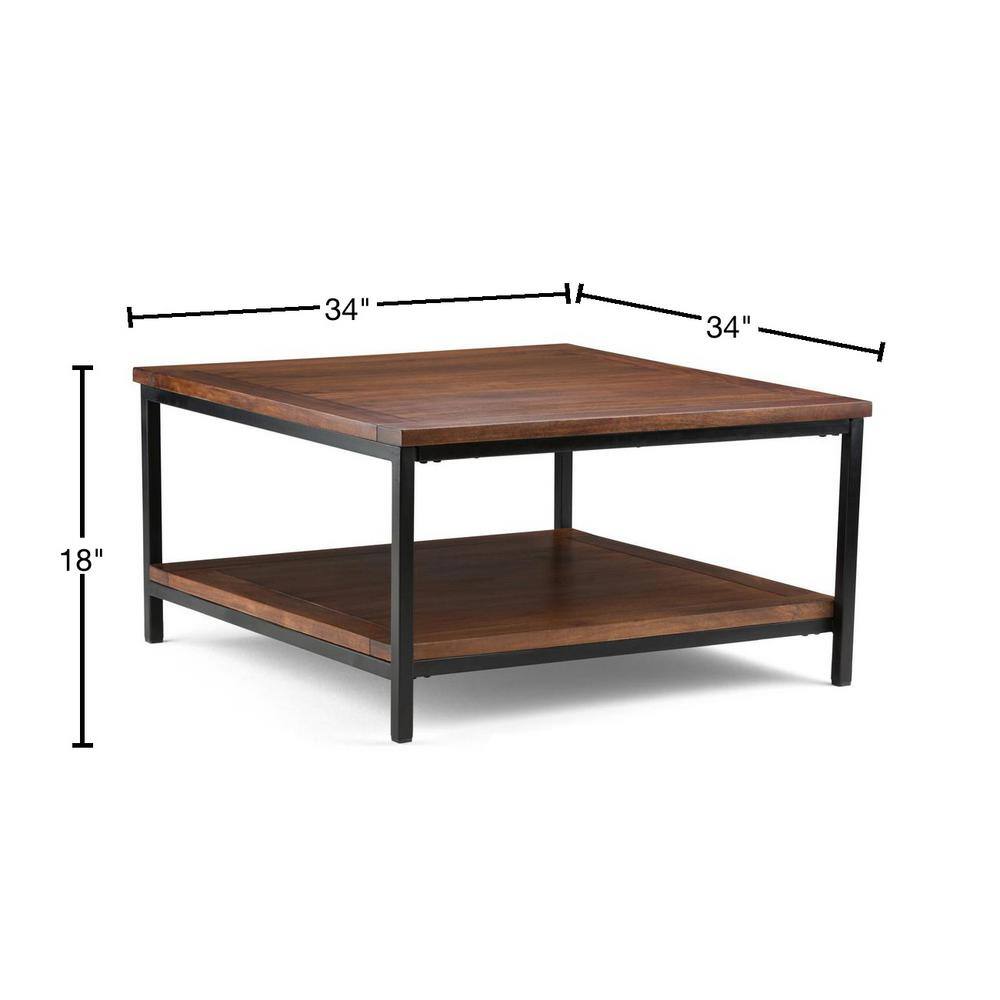 Modern Industrial Black Metal Square Coffee Table with Storage
