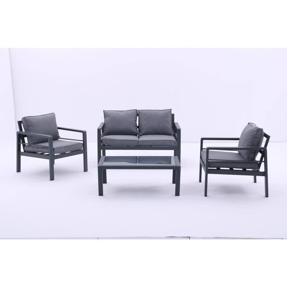 Grey 4-piece Aluminum All-Weather Outdoor Sectional Set with Removable Cush