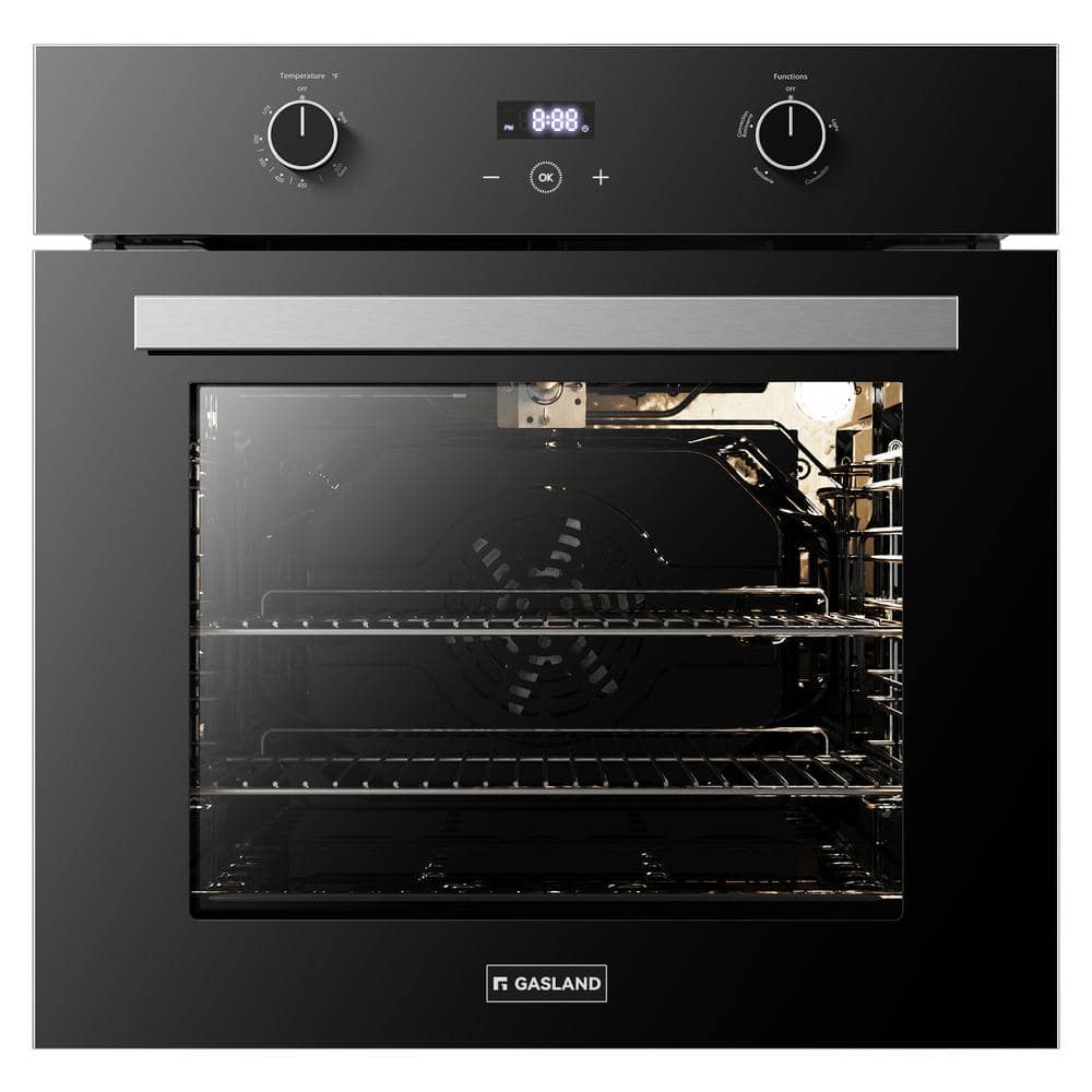 24 in. Built-In Single Natural Gas Wall Oven with Rotisserie Mechanical Knobs Control in Black Glass