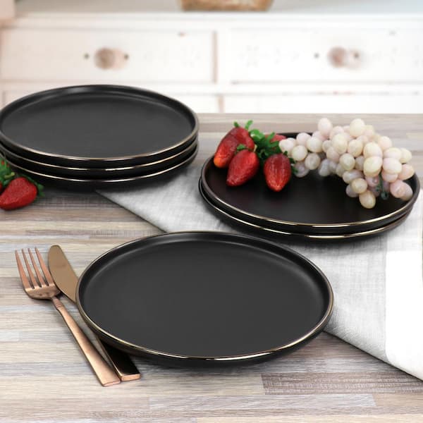 1pc Matte Black Ceramic Dinner Plates For Steak Dessert Snacks Fruit Salad  ,For Food Service And Kitchen Accessories