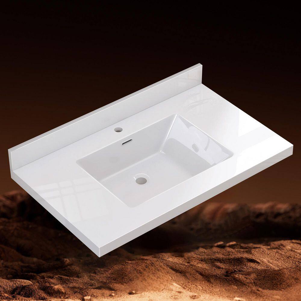 Rsp 36 in. W x 22 in. D Solid Surface Cultured Marble White Rectangular Bath Vanity Top with Single Sink and Backsplash price history on PriceWatchPro