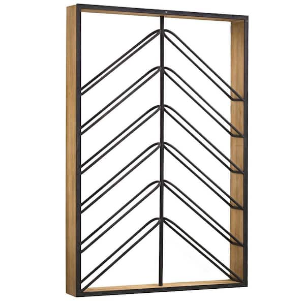 Wood and Metal Wall Wine Rack in Black, 36.25 in. W x 3.75 in. D, 12-Bottle Storage Organizer Bar Decorative Wall Shelf