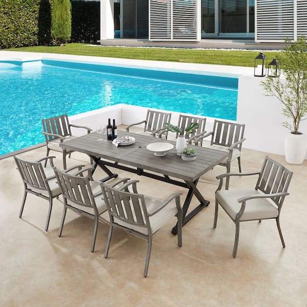 Azur 9-Piece Aluminum Patio Outdoor Dining Set with Sunbrella Cushions