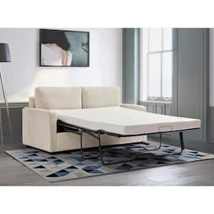 Manchester Polyester Corduroy 70 in. Ivory Square Arms Sofa Bed