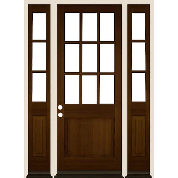 Krosswood Doors 64 in. x 96 in. Farmhouse 9-Lite Clear Glass Right Hand Provincial Stain Hemlock Wood Prehung Front Door w/ DSL